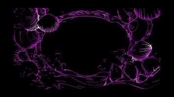Neon frame effect, Rectangle Frame with Sea Creatures on black background. video