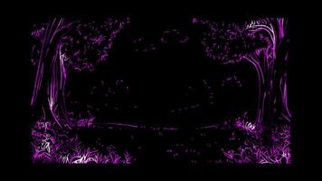 Neon frame effect, Frame with Trees on black background. video