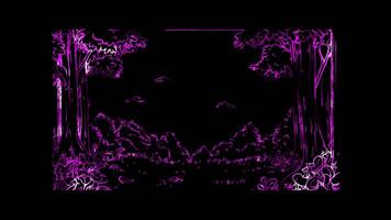 Neon frame effect, Frame with Trees on black background. video