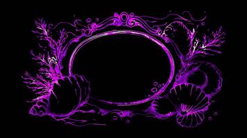 Neon frame effect, Rectangle Frame with Sea Creatures on black background. video