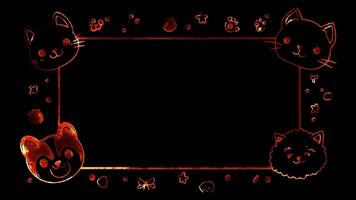 Neon frame effect,Square Frame with Animals on black background. video