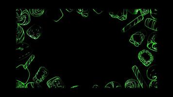 Neon frame effect, Square Frame with Candy on black background. video