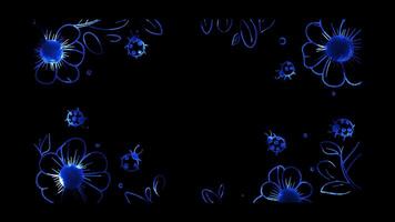 Neon frame effect, Flower Frame with Ladybugs on black background. video