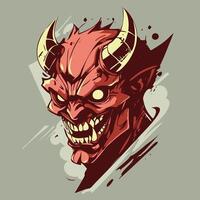 Devil creazy red face, comic style for your infernal graphics on halloween, or character for games vector