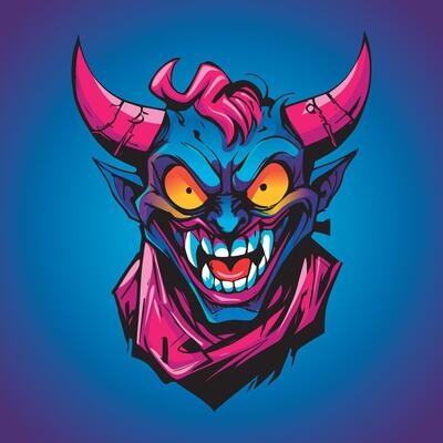 Happy Devil face, comic style for your infernal graphics on halloween, or character for games