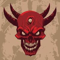 Red Devil face, with three eyes comic style for your infernal graphics on halloween, or character for games vector