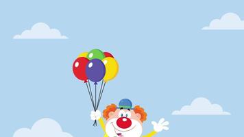 Birthday Funny Clown Cartoon Character With Balloons Flying in Sky. 4K Animation Motion Graphics With Background video