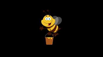 Bee Cartoon Character Flying With Bucket. 4K Animation Motion Graphics Without Background video