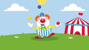 Funny Clown Cartoon Character Juggling With Balls. 4K Animation Motion Graphics With Landscape Background video