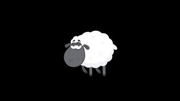 Black Sheep Cartoon Character Grazing Grass. 4K Animation Motion Graphics Looped Over Black Background video