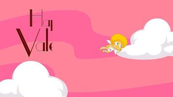 Cute Baby Cupid Flying With Bow. 4K Animation Motion Graphics With Sky Background And Text video