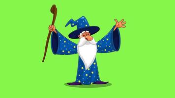Wizard Cartoon Character With A Cane Making Magic. 4K Animation Motion Graphics On Green Screen Background video