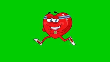Healthy Heart Cartoon Character Running. 4K Animation Motion Graphics On Green Screen Background video