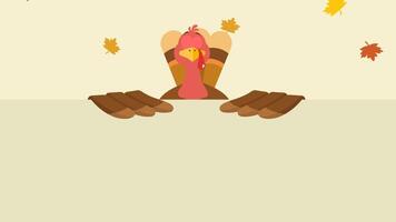 Turkey Bird Cartoon Character Over A Blank Sign. 4K Animation Motion Graphics With Background video