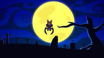 Happy Vampire Bat Cartoon Character Flying In Graveyard On Halloween. 4K Animation Motion Graphics With Background video