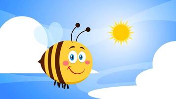 Smiling Cute Bee Cartoon Character Flying. 4K Animation Motion Graphics With Background video