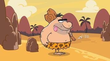 Caveman Cartoon Character With Club. 4K Animation Motion Graphics With Background video