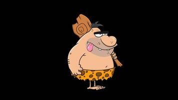 Caveman Funny Cartoon Character With Club Walking. 4K Animation Motion Graphics Without Background video