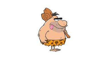 Caveman Cartoon Character With Club. 4K Animation Motion Graphics Without Background video