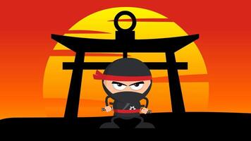 wütend Ninja Krieger Charakter mit zwei Katana. 4k Animation Bewegung Grafik mit Landschaft Hintergrund video