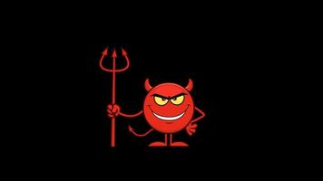 Red Devil Cartoon Emoji Character Holding A Pitchfork. 4K Animation Motion Graphics Without Background video