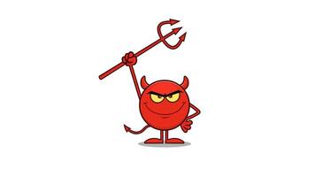 Red Devil Cartoon Emoji Character Holding A Pitchfork. 4K Animation Motion Graphics Without Background video