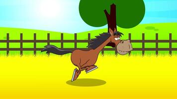 Horse Cartoon Character Running In Farm. 4K Animation Motion Graphics With Background video