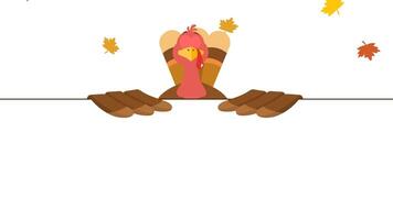 Turkey Bird Cartoon Character Over A Blank Sign. 4K Animation Motion Graphics With White Background video