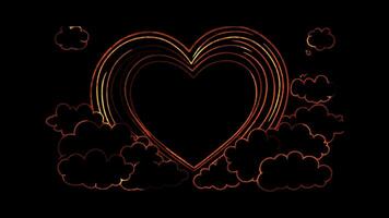 Neon frame effect, Heart Frame with Love shape on black background. video