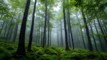 Shrouded in Mist A Captivating Glimpse into a Mystical Forest Landscape photo