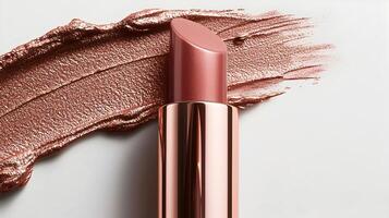 Vibrant Rose Gold Lipstick Tube with Captivating Texture and Realism photo