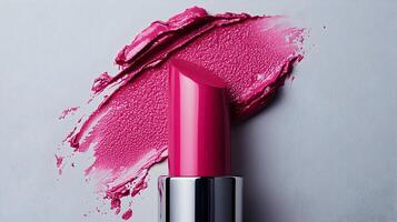 Vibrant Pink Lipstick Tube with Open Cap and Textured Surface photo