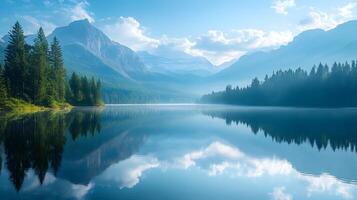 Tranquil Lakeside Reflection of Mountainous Landscape photo
