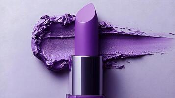 Vibrant Lavender Lipstick Tube with Visible Texture and Soft Shadow on White Background photo