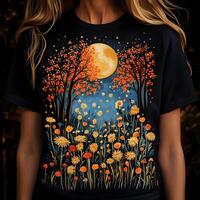 Dreamy Whimsical Forest for Dark Apparel Design photo