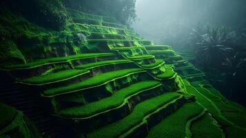 Mesmerizing Terraced Rice Field Landscape with Verdant Paddy Plantations in Scenic Valley photo