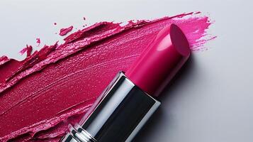 Captivating Pink Lipstick Tube with Revealing Textures and Shadows on White Background photo