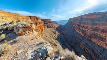 Captivating Colorful Rock Formations in Scenic Arizona Canyon Under Clear Blue Sky photo