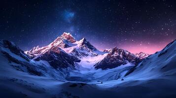 Mesmerizing Starry Night Over Snow Capped Mountain Peaks photo
