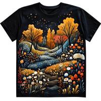 Dreamy Whimsical of a Mystical Forest on Dark T Shirt Design photo