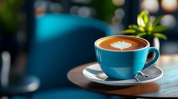 Peaceful Coffee Break on 3D Caf Table with Soft Lighting photo