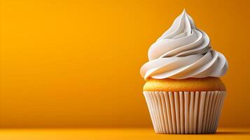 Exquisite 3D Cupcake with Delicate Frosting on Soft Neutral Background Symbolizing Bakery photo