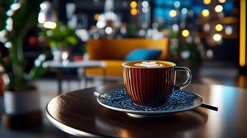 Peaceful Coffee Break at a Cozy 3D Caf Table with Soft Lighting photo