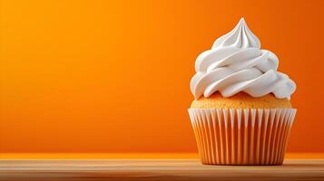 Delicately Crafted 3D Cupcake with Creamy Frosting on Soft Neutral Background Symbolizing Bakery and Indulgence photo