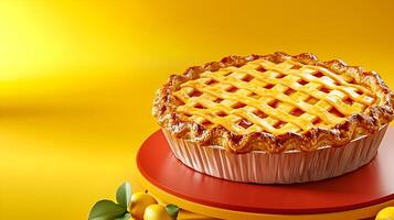 Homemade 3D Golden Crust Pie on Soft Neutral Background Symbolizing Baked Goods photo