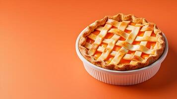 Temptingly Crafted 3D Pie with Golden Crust on Soft Neutral Background photo