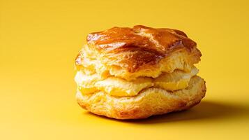 Freshly Baked Scone with Golden Crust on a Soft Backdrop Symbolizing a Traditional Bakery Delight photo