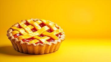 Mouthwatering Homemade Pie with Golden Crust on Soft Neutral Background photo