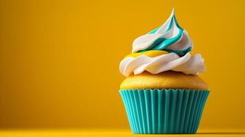 Exquisitely Crafted 3D Cupcake with Delicate Frosting on Neutral Background Showcasing Bakery photo