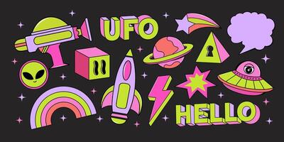 UFO Bundle. Elements for designs, cards, invitations, fabrics, prints, stickers. vector